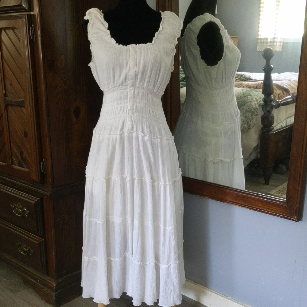 Mlle Gabrielle White Tiered Midi Dress